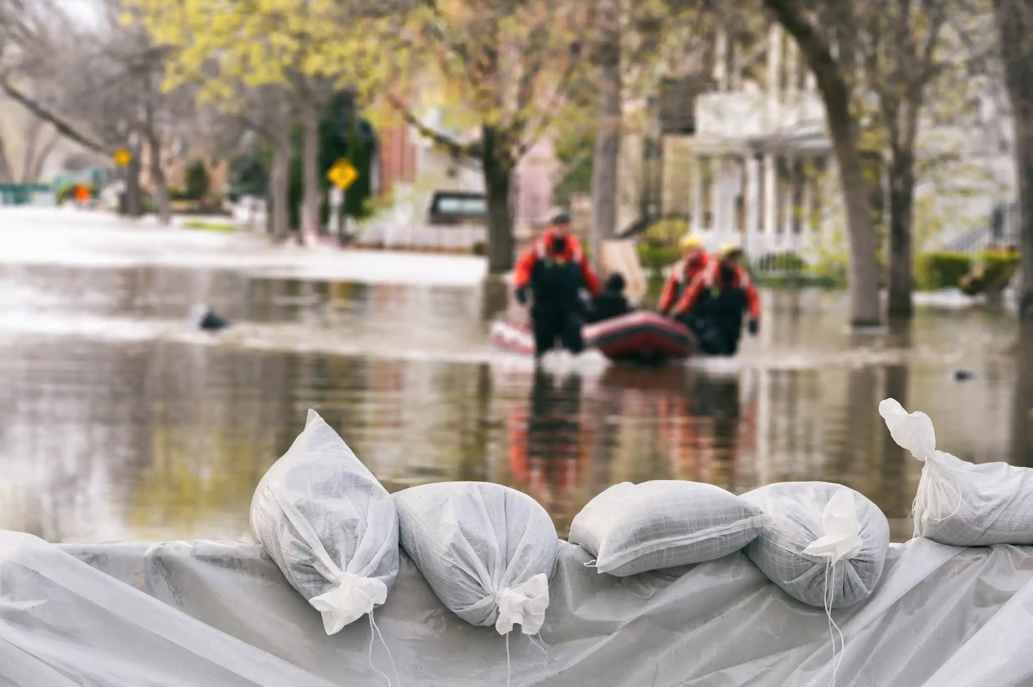 sandbags in front of flood